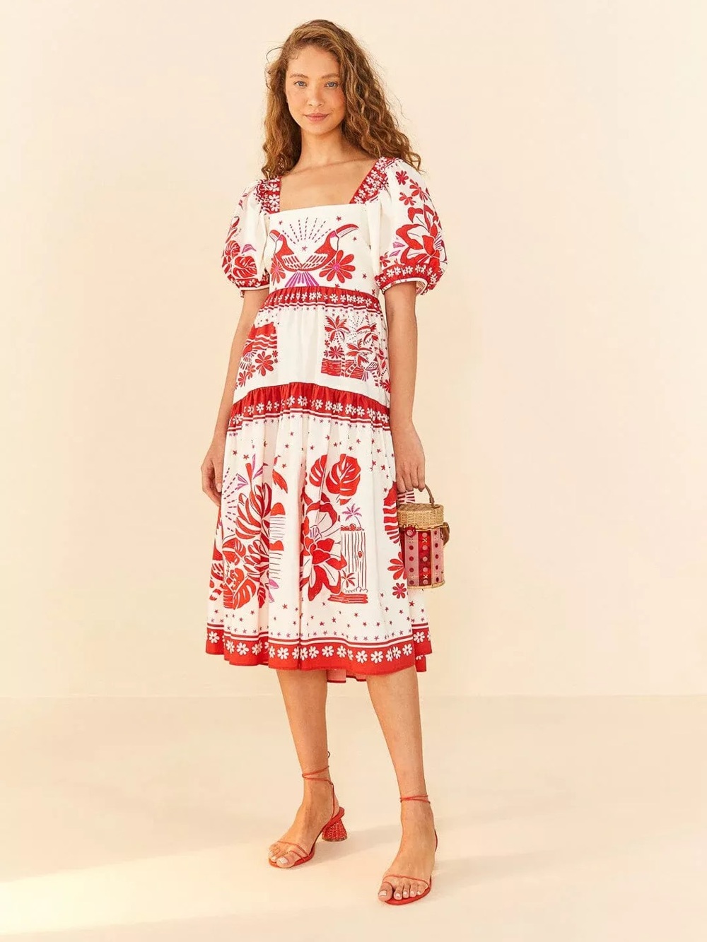 Farm Rio Tiles Midi Dress women’s large Off-White